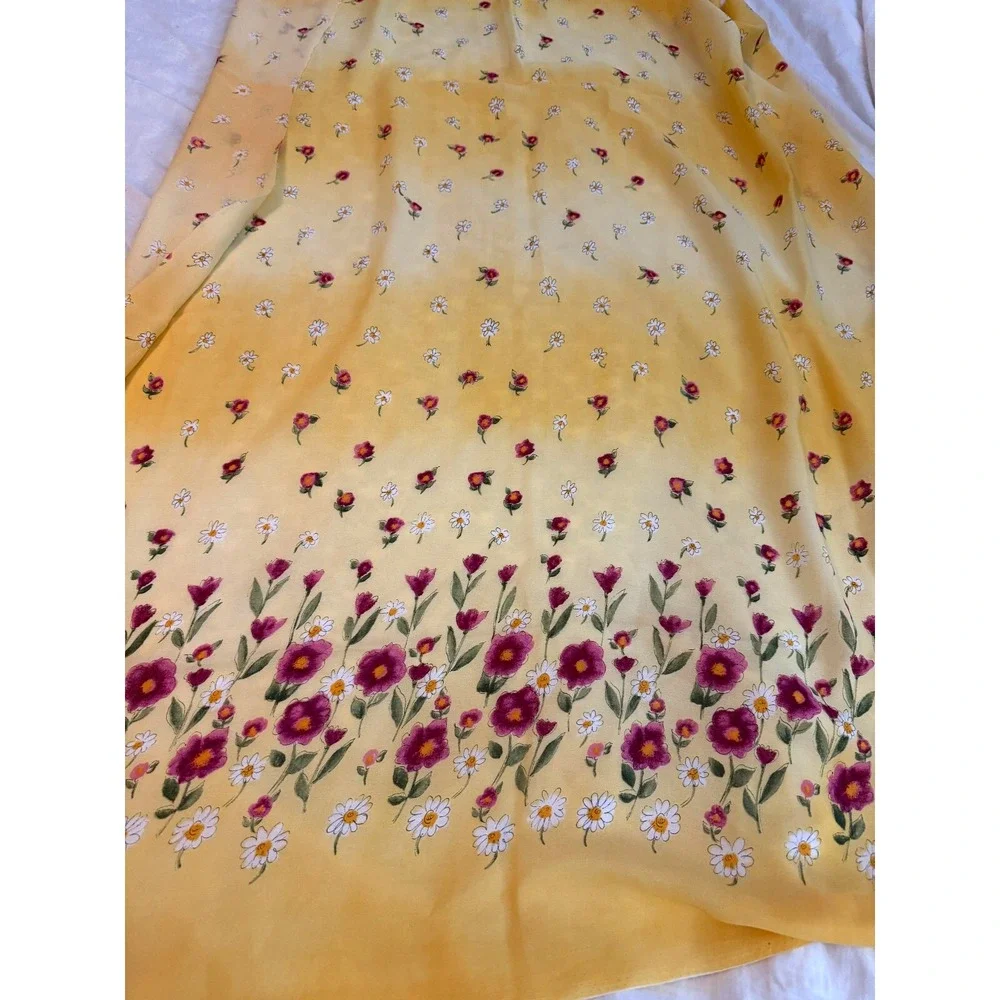 Vintage new Yellow Silk‎ Flowers Fabric sheer 35